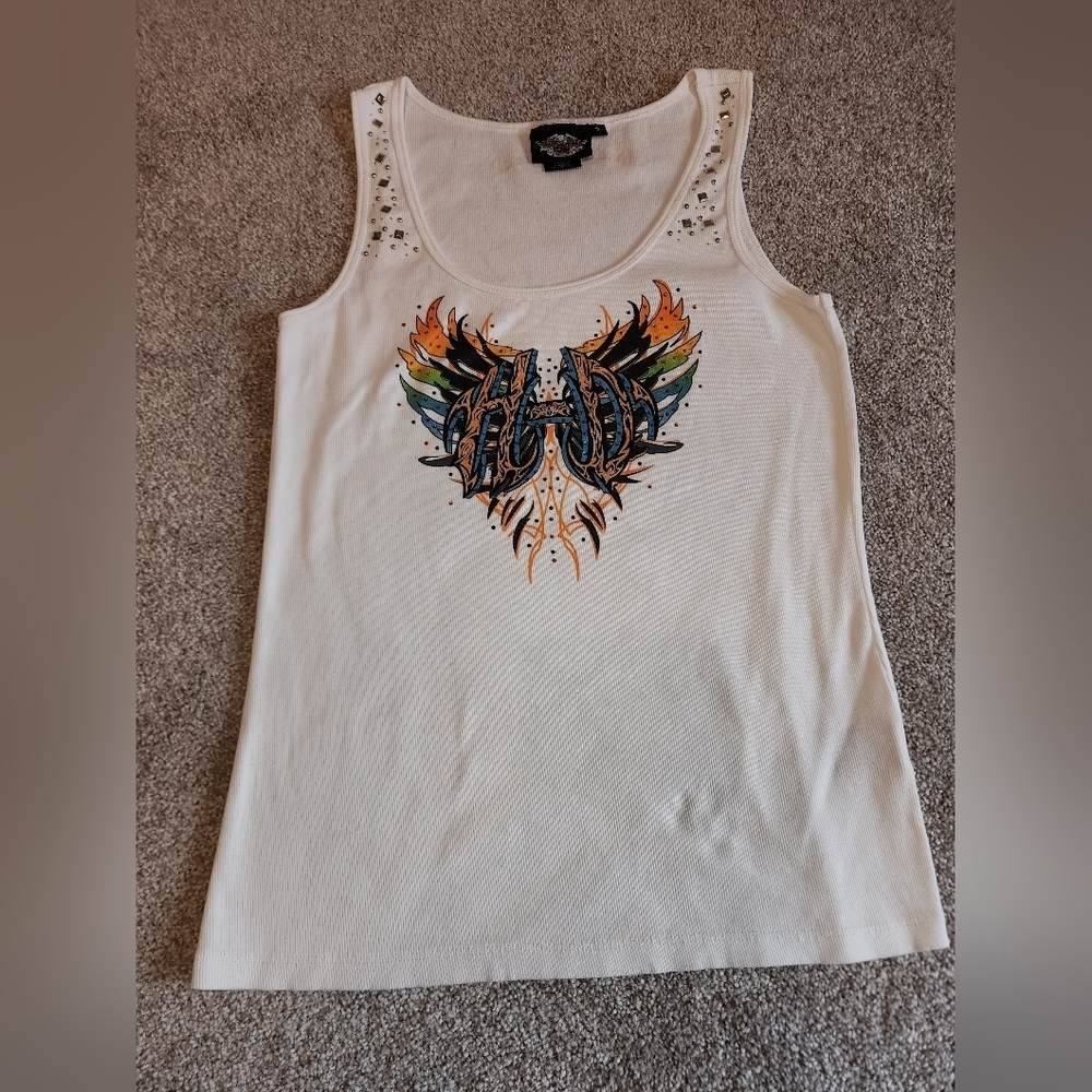Preowned Harley-Davidson white Tank with bling size 1w